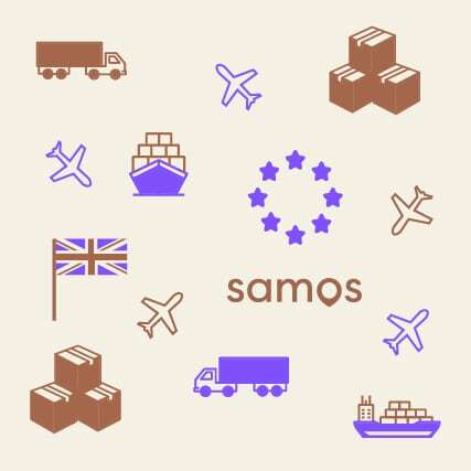 Picture of EU flat with ships, trucks, planes and boxes