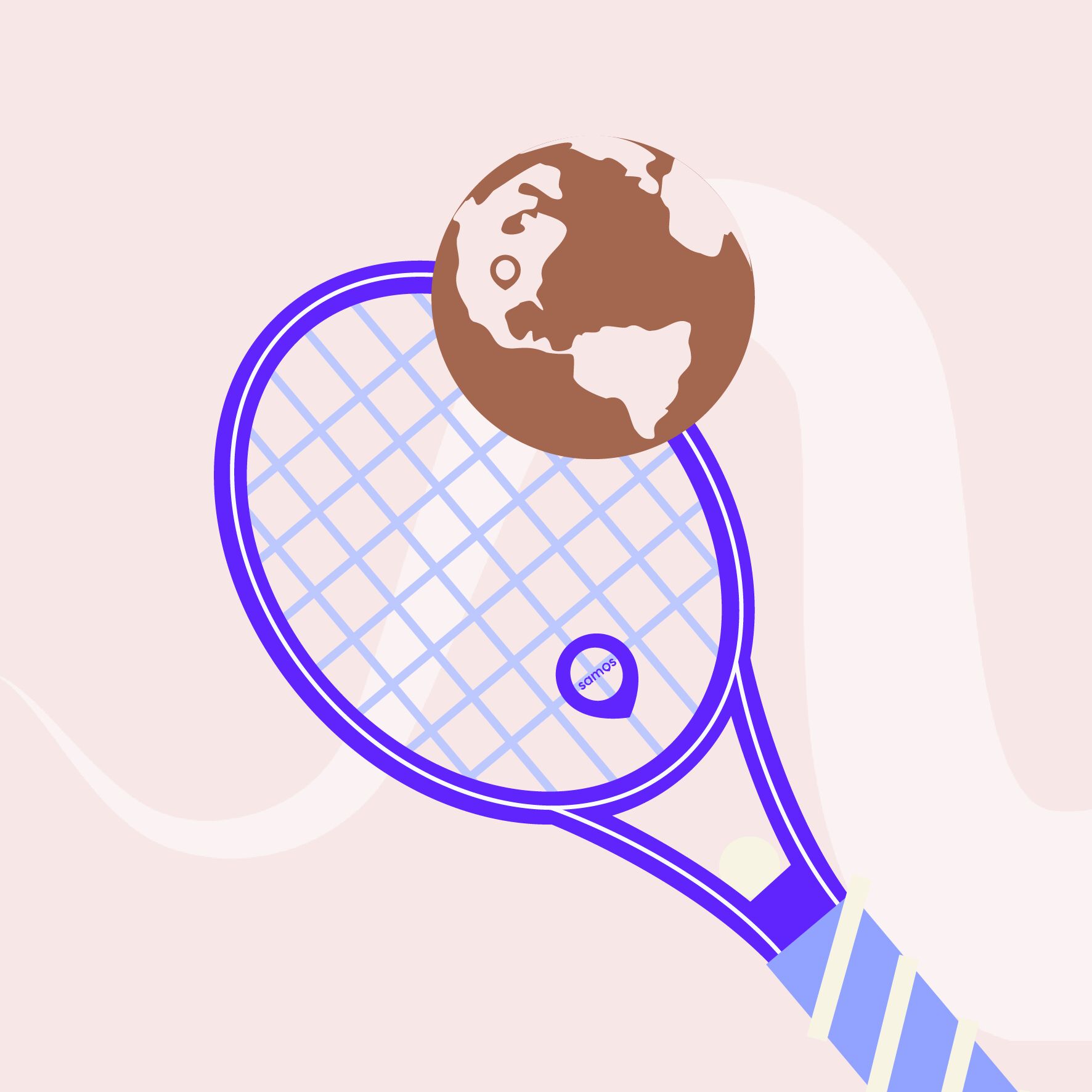 Picture of a tennis racket with the globe as a ball
